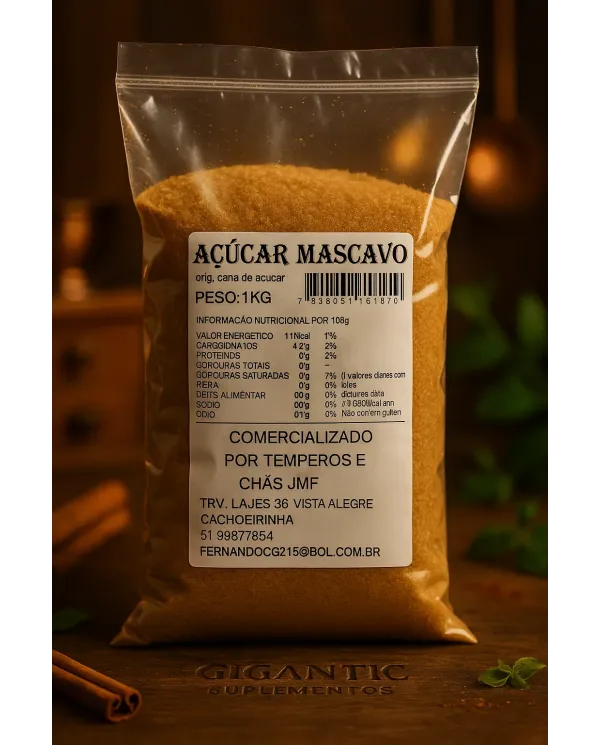Açúcar Mascavo Natural 1kg JMF – Sem Glúten – Produto Alimentício de Cana-de-Açúcar