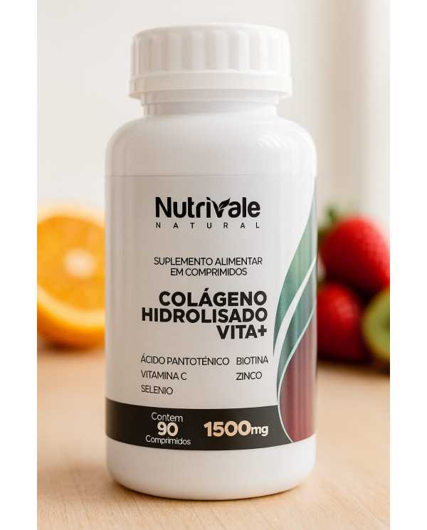 Colágeno Hidrolisado Vita+ Nutrivale 1500mg 90 Comprimidos com Vitaminas e Minerais Colágeno Hidrolisado Vita+ Nutrivale 1500mg 90 Comprimidos com Vitaminas e Minerais