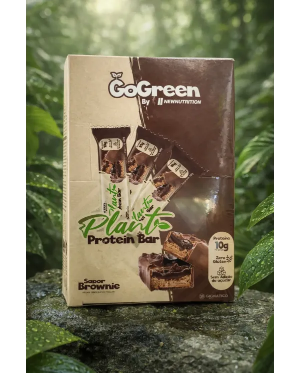 Barra de Proteína Vegana GoGreen Plants Brownie 12 Unid total 480g Sem Glúten Zero Açúcar